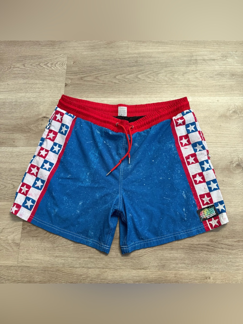 Slunks Shorts Men XL Lined Volleyball USA Stars Stripes Elastic Waist 6” Inseam